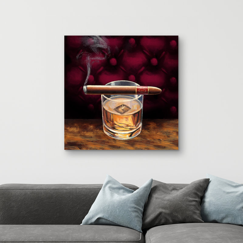 Scotch on ice with a cigar - 32"x32" art on canvas