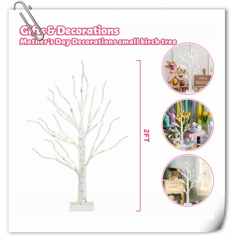 Artificial Tree For Table Decor, 2FT Birch Tree With LED Lights, Warm White Fairy Lights Spirit Tree Lamp For Home Indoor Tabletop Centerpiece, Battery Powered, Timer