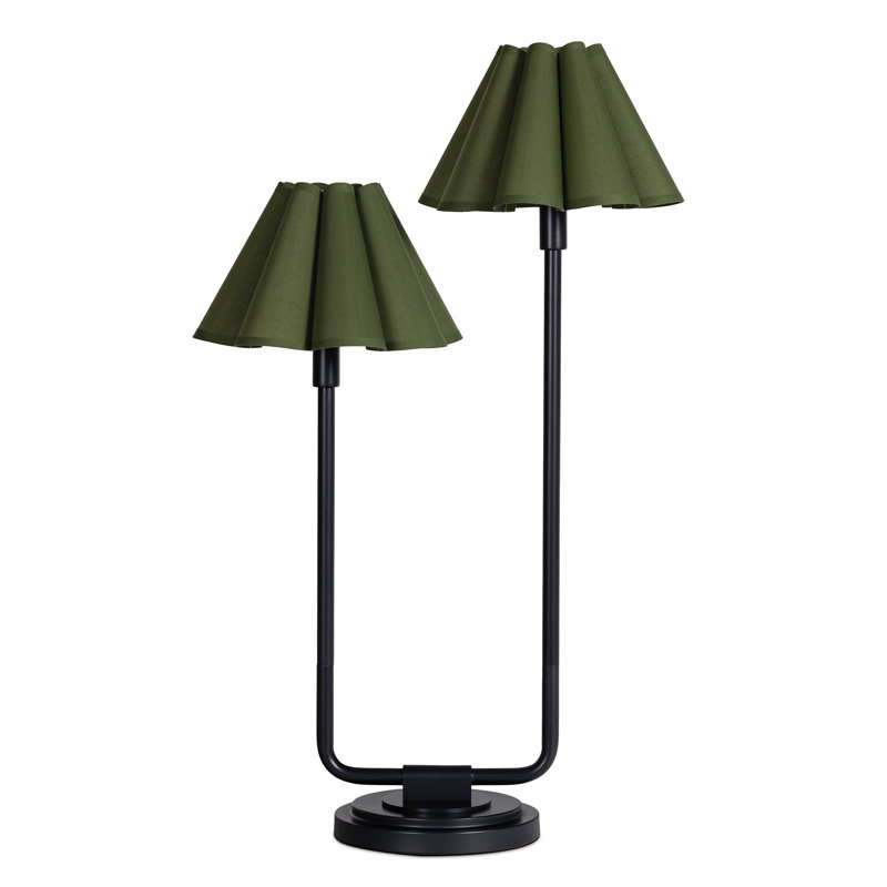 Polly Double Arm Table Lamp (Blackened Brass with Green Shade), Black