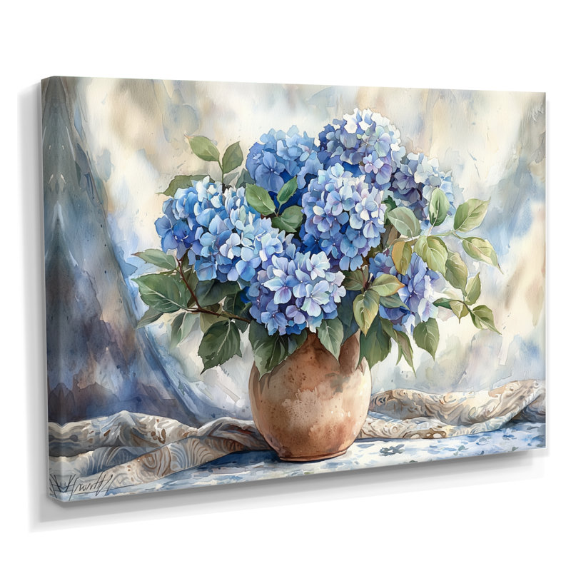 Ikshan hortensias dans un décor de rêve II - hydrangées grand art mural, H 30 po x l 40 po, Toile tendue, Ne s’applique pas