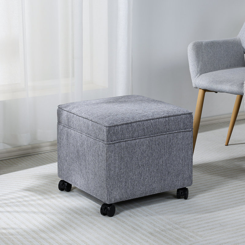 Felixstowe Storage Ottoman Script Fabric With Casters, Gray
