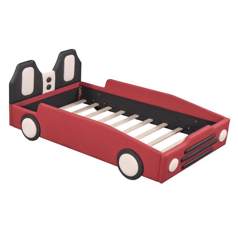 Alexjandro Twin Size Race Car-Shaped Platform Bed with Wheels, Red