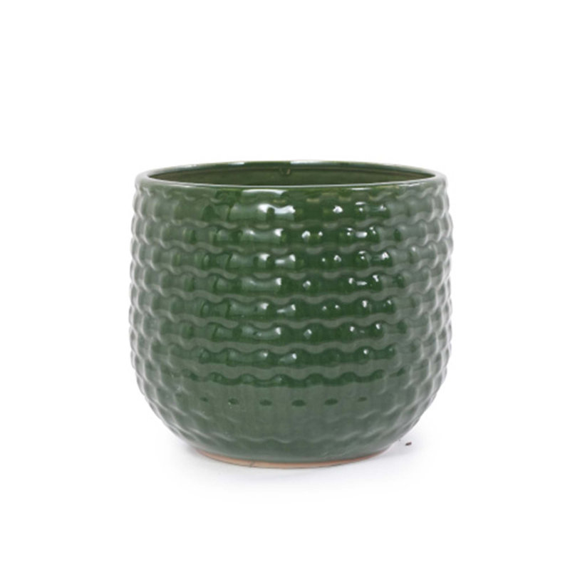 3 pots de fleurs en céramique, pot de fleurs moderne pour patio, jardin ou rebords de fenêtre, Vert foncé