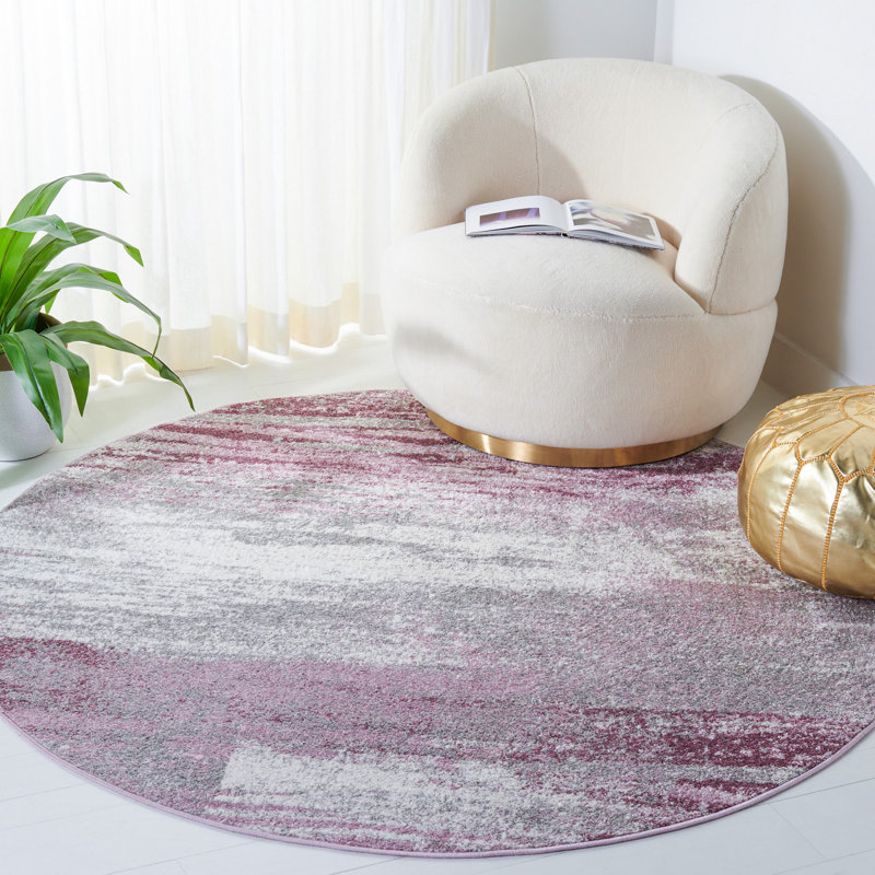 Algonquin Performance Abstract Rug, Round 6', Gray/Purple