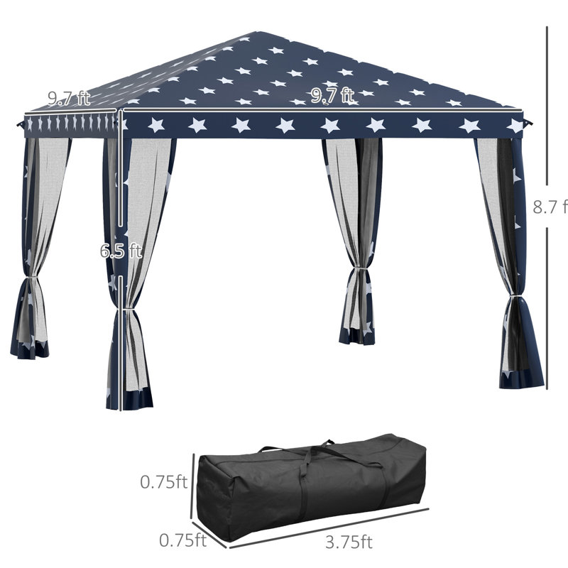 Tente escamotable 10 'X avec filet. Pour les loisirs en plein air, le jardin et le patio. Hauteur réglable. Couverture de 100 pieds carrés, pour 10 personnes. Facile à installer et sac de transport portable. Filet protégé, hauteur réglable.
