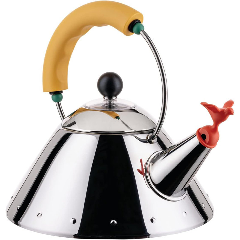 Alessi 9093/1Y Kettle with Magnetic Bottom Made of 18/10 Stainless Steel, Yellow, Yellow/Stainless Steel/Red