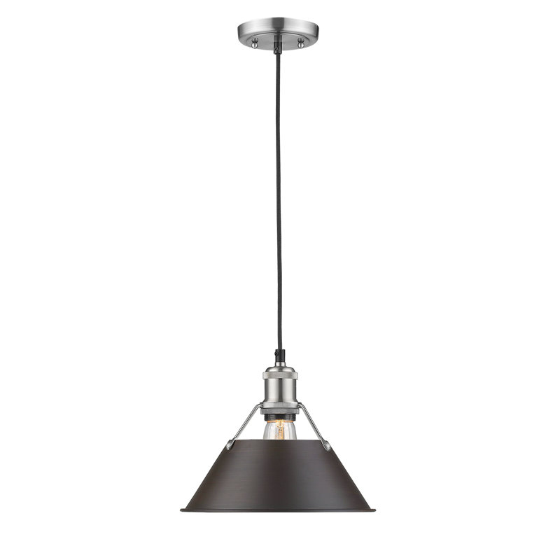 Luminaire suspendu conique à 1 lumière Weatherford, Bronze huilé, Étain, H 130 po x l 10 po x P 10 po