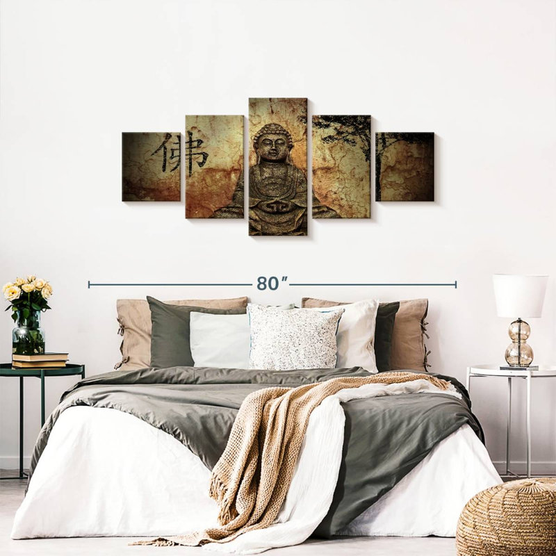 Ensemble de 5 pièces Bouddha, H 68 po x l 30 po x P 1,25 po