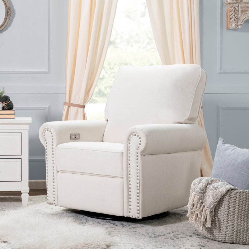 Linden Electronic Recliner and Swivel Glider in Eco-Performance Fabric with USB port, Cream