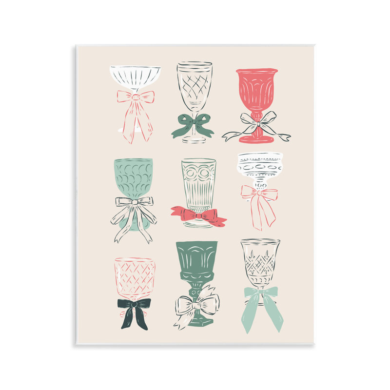 Plaque murale «Holiday Cocktail» calice et gobelets, design par Krissy Mast