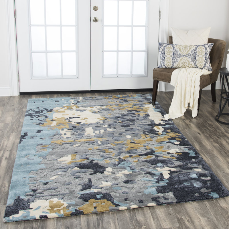 Tapis gris en laine touffeté à la main Gomes, Rectangle 9 pi x 12 pi