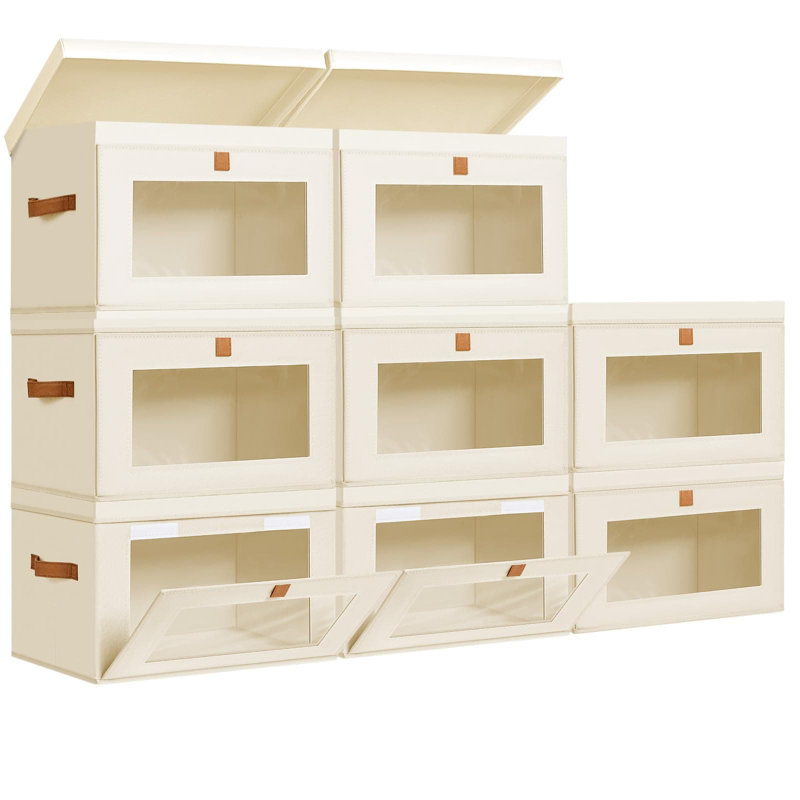 Bacs de rangement pliables en tissu avec couvercles et fenêtres - Paquet de 8 grands organisateurs de placard avec poignées pour tablettes, dessous de lit et rangement à la maison