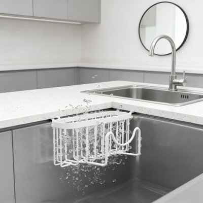 Stainless Steel Kitchen Sink Sponge Holder With M-Shaped Hook, Movable Double Sink Organizer For Dish Sponge, Brush, And Sink Stopper, Quick Drainage Design
