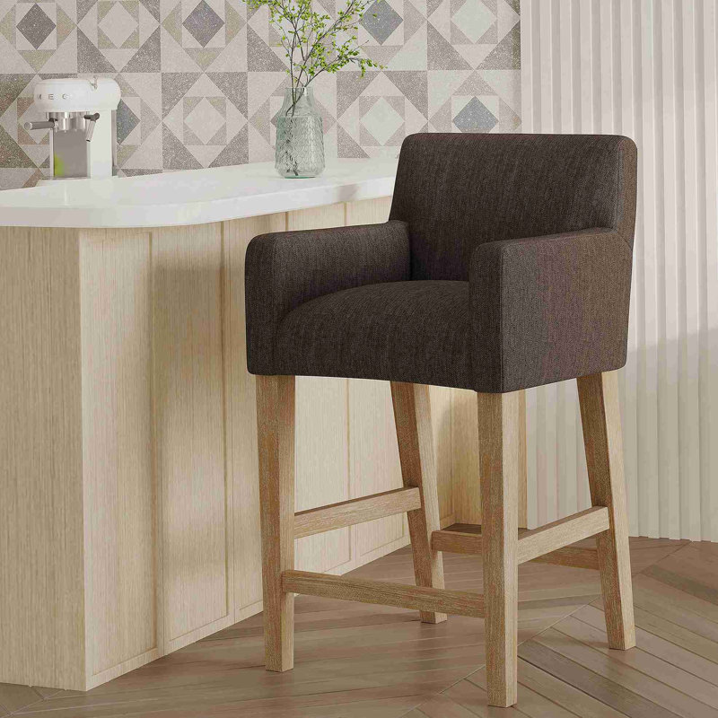 Set of 2 Upholstered 26 inch Counter Stool - Brown/Weathered Brown, Weathered Brown