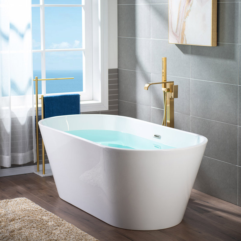 Robinet de baignoire monocommande à fixation au sol avec douche à main, Or brossé