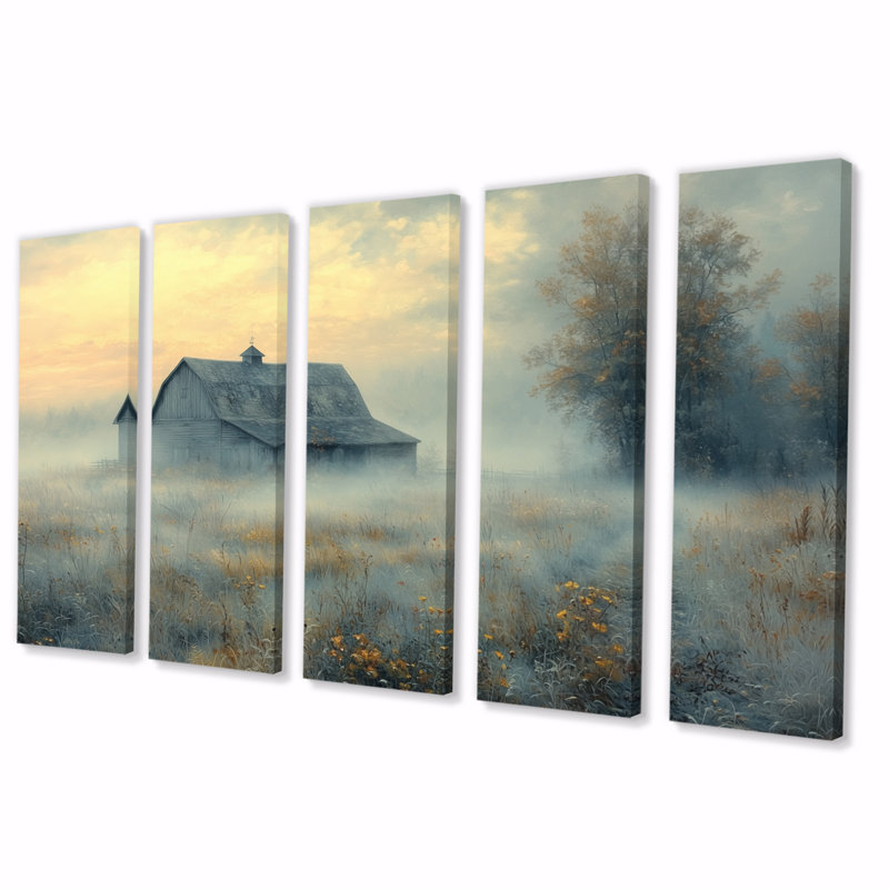 Blue Misty Dawn Farmhouse IV - Ensemble de salon mural art campagnard, H 32 po x l 80 po