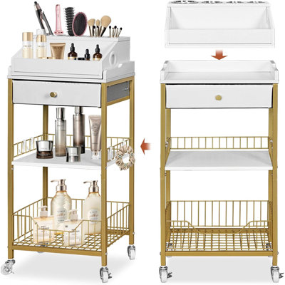 2-In-1 Rolling Makeup Organizer Cart With Detachable Hair Tool Holder, Extra Wide Beauty Storage Vanity For Cosmetics, Skincare, Perfume And Nail Poli