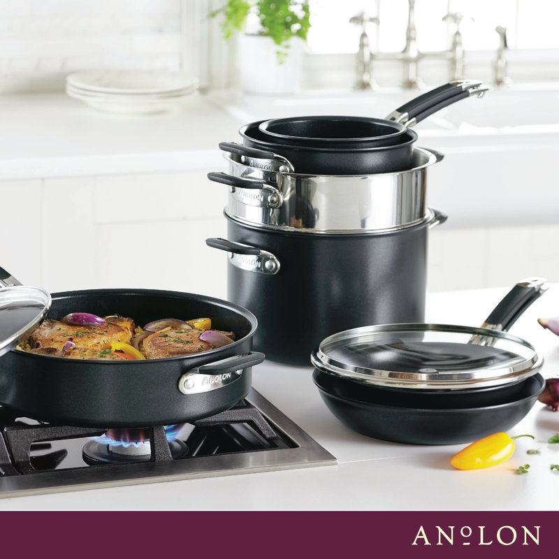 Anolon SmartStack Hard Anodized Nonstick Induction Nesting Cookware Pots and Pans Set, 11 Piece
