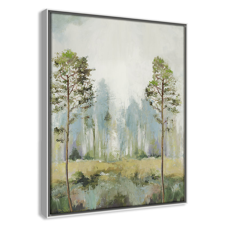 Teton Tall Green Trees II by Teton Pearce - Floater Frame Print on Canvas, 15.5" H x 12.5" W, White
