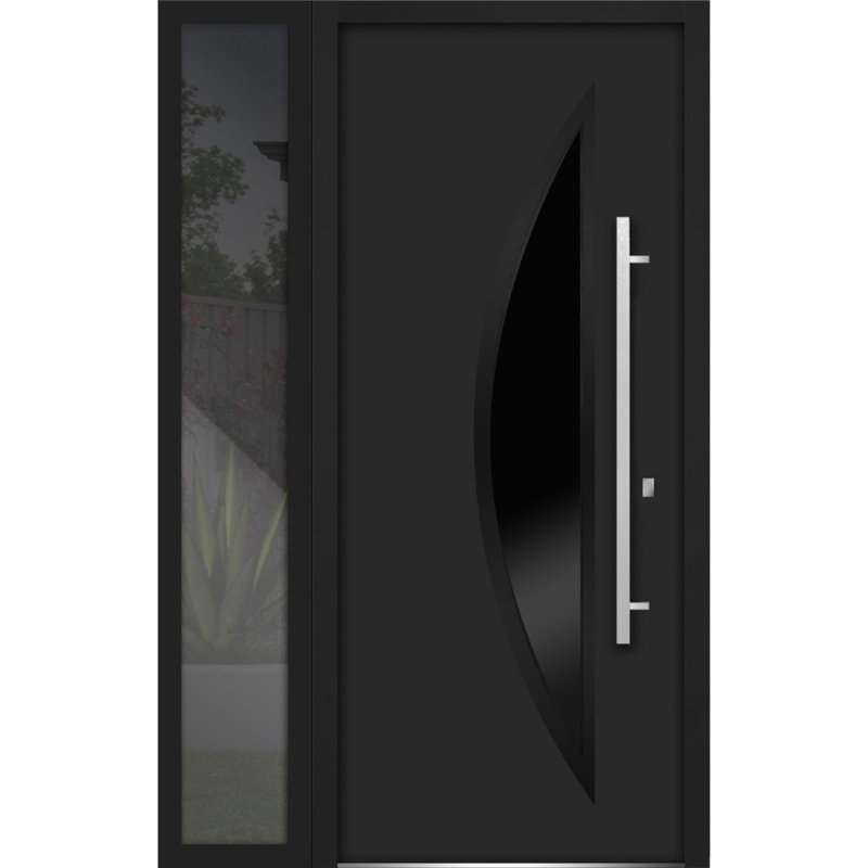 Porte d'entrée extérieure prémontée en acier Deux 6501 Anthracite, fenêtre latérale extérieure avec inserts en acier inoxydable, style moderne, peinte - L 36 + 14 x H 80 - Ouverture à gauche vers l'intérieur