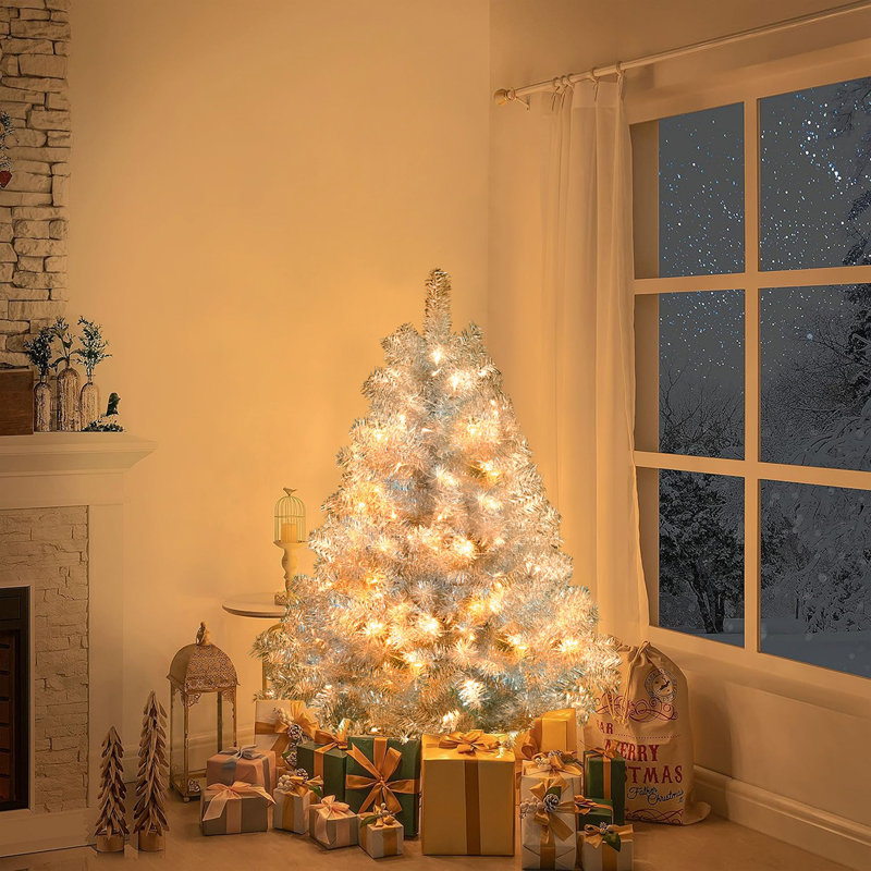 Arbre de Noël artificiel illuminé 4 pi avec arbre en métal, 400 branches, 150 lumières DEL, 11 modes d'éclairage, arbre de décoration des Fêtes pour l'intérieur et l'extérieur