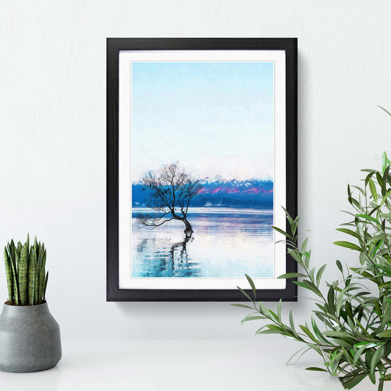Tree in Lake Wanaka New Zealand - Framed Print, 91cm H x 60cm W x 2cm D, Black