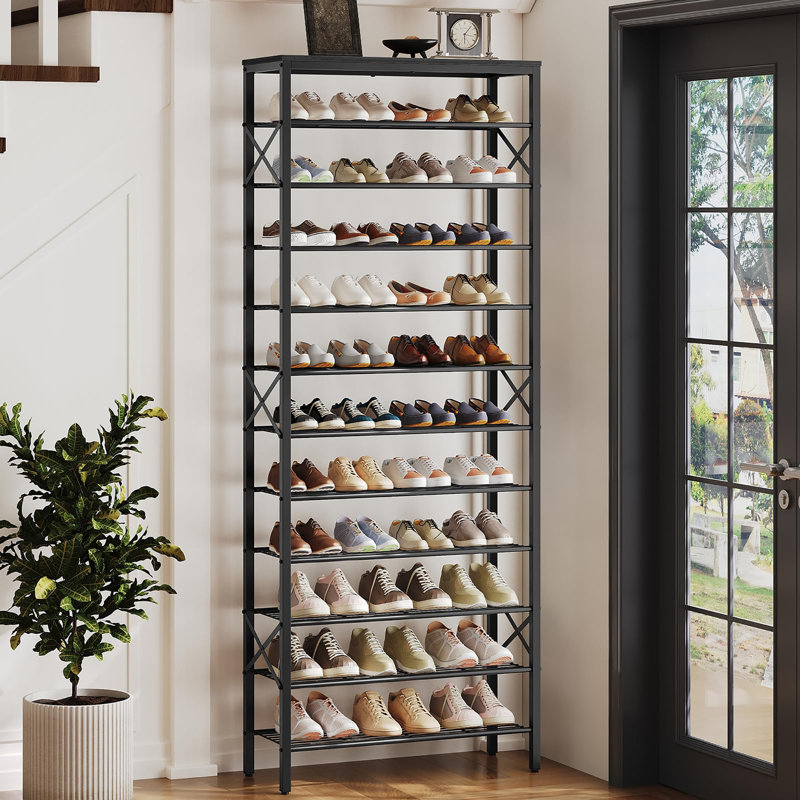 12 Tier Shoe Rack, Suitable for Entryway and Closet, Metal Mesh for Durability and Aesthetics, Black