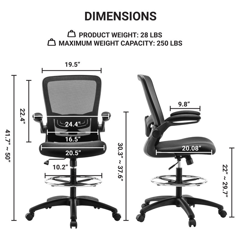 Ergonomic Desk Chair, Mesh Home Office chair, Swivel Desk, Computer Chair with Lumbar Support, Height Adjustable with Foot Ring