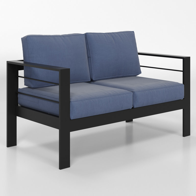 All Aluminum 2‑Person Outdoor Sofa for All Weather, Metal Oversized Patio Sofa with 27.5" Deep Seating & 3.2" Wide Armrests, Outdoor Loveseat with Weather Resistant Olefin Cushions for Backyard, Garden, Deck
