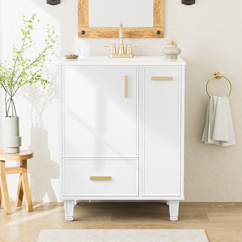 Meuble-lavabo de salle de bain avec lavabo, Blanc