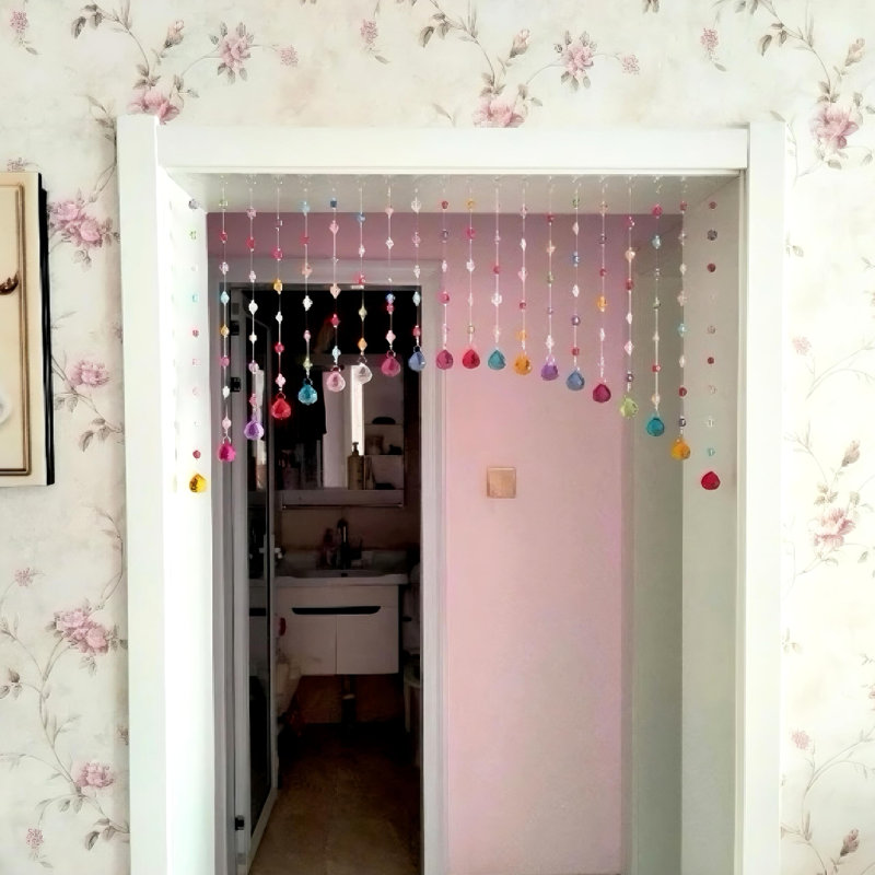 Rideau perlé en cristal, décoration de porte suspendue multicolore avec boules en acrylique, paravent à ficelle arc-en-ciel (20 cordes)