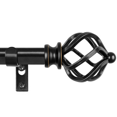 Tringle à rideaux pour fenêtre 66 à 120 po, tringle à rideau en bronze 3/4 po 32 à 115 po (2,6 à 9,6 pi) Tringle à draperie simple réglable avec fleuron à cage torsadée, noir