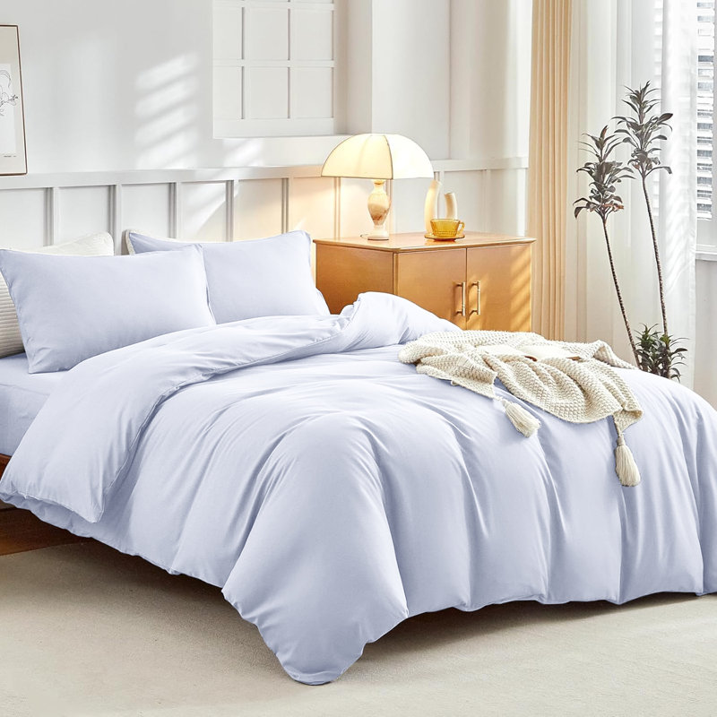 Super Soft Microfibre Reversible Plain Duvet Cover Set, Double Duvet Cover Set + 2 Pillowcases, White