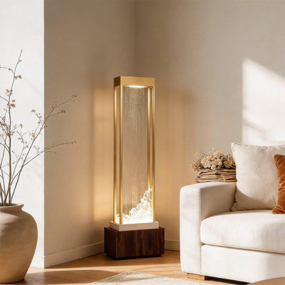 Fontaine d'eau autoportante de style zen chinois, dorée et marron, pour salon