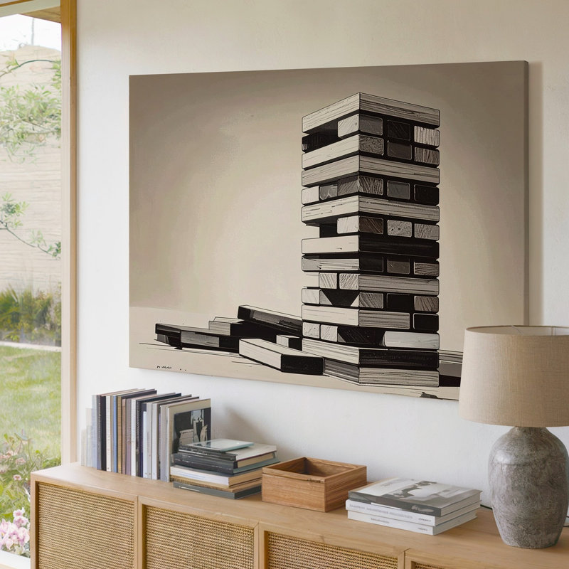 Toile tendue à la main Jenga Tower, H 11 po x l 14 po