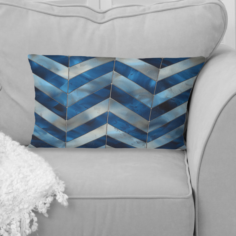 Imprimé à chevrons bleu et argent I - coussin lombaire moderne