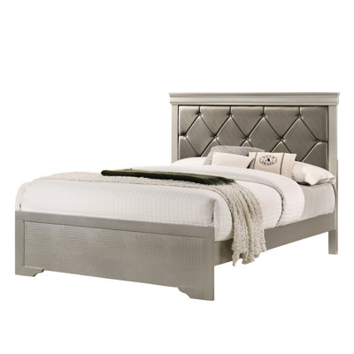 Lit à panneau double moderne avec tête de lit tapissier avec capitonnage à boutons beige et structure en bois
