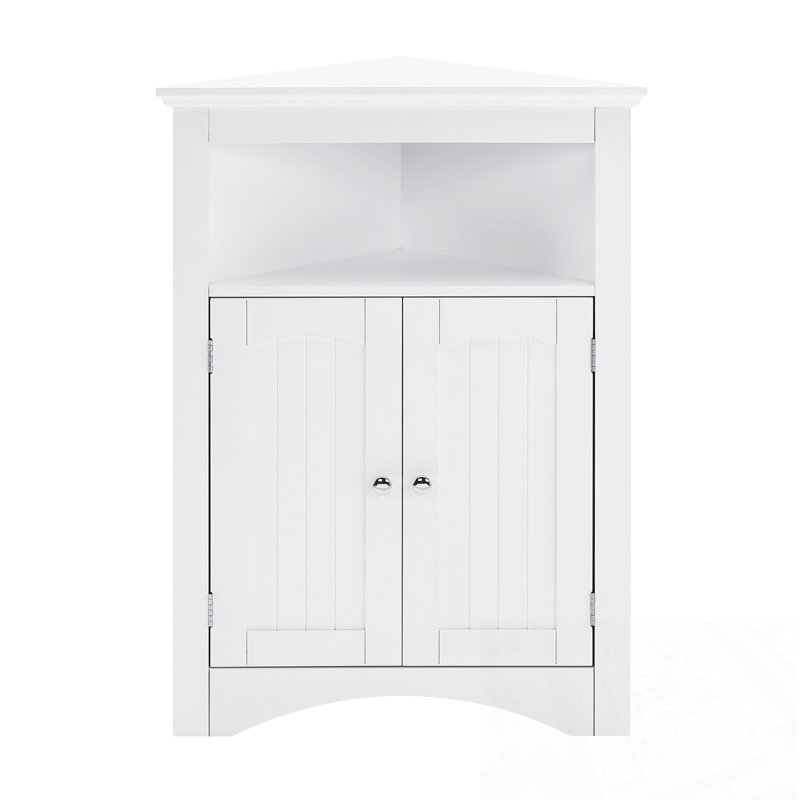 Armoire de coin de salle de bain avec portes et tablette ouverte, Blanc