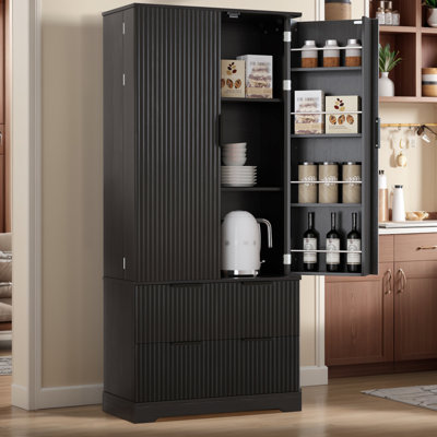 72"H Freestanding Pantry Storage Cabinet with Adjustable Shelves and 2 Large Drawers by Winston Porter