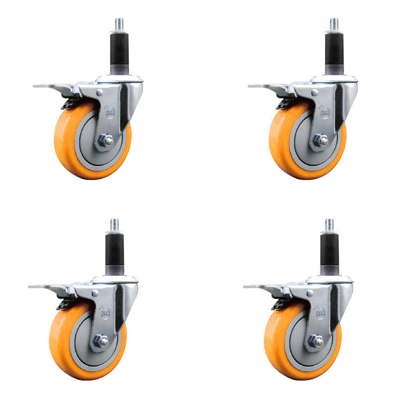 Frein de verrouillage à roulettes extensibles 4 pouces en poly 316SS de 1-1 / 8 po, Jaune