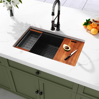 Évier de cuisine simple encastrable en acier inoxydable de calibre 16 avec station de travail L 33 po x l 18 po