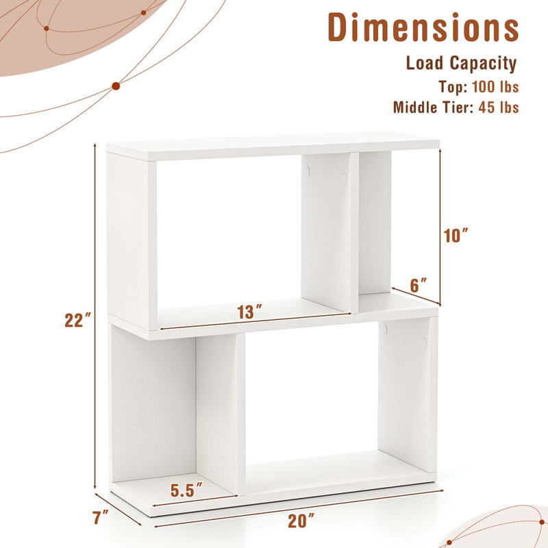 2 Pcs 3-tier Bookshelf Geometric Bookcase Side Table With Open Storage Display Shelf, White