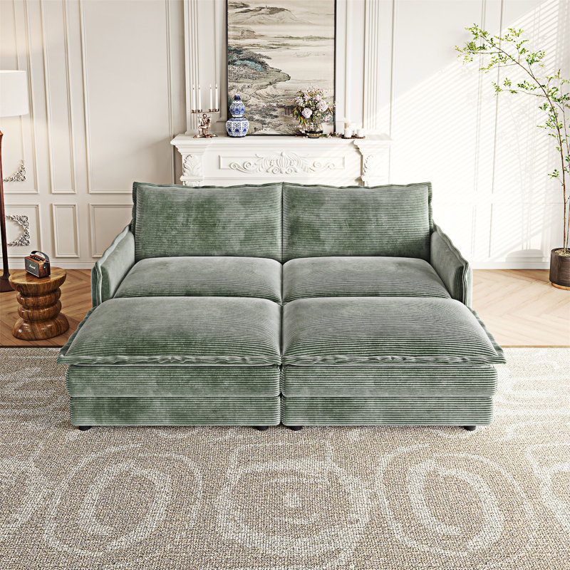 Canapé rembourré pour causeuse avec repose-pieds, Vert