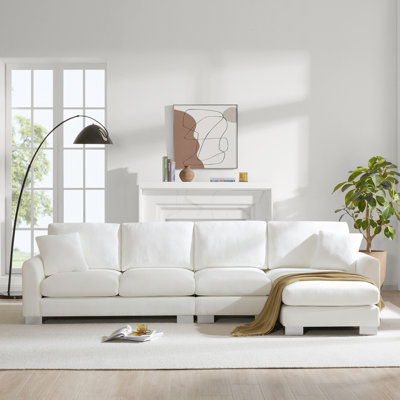 L-shaped Luxury Sectional With Chaise, 5 Chenille Couch For Various Places, Wood & Iron Frame, Silver Aluminum Feet, Foam Cushions, 2 Pillows Included Oversized L-shape Fabric Homes Apartments, Solid