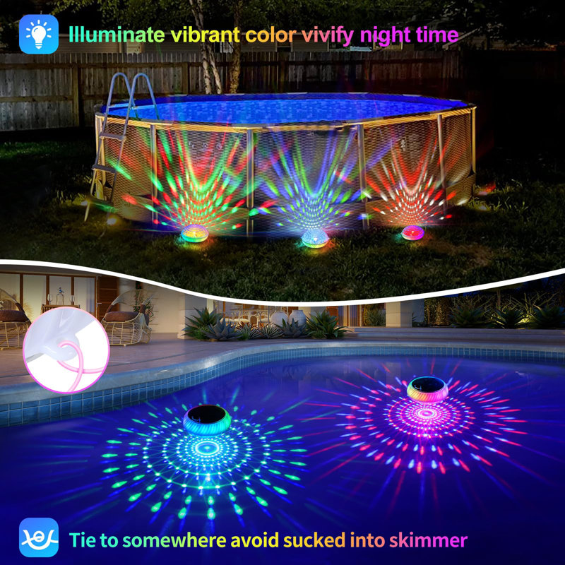 Solar Floating Pool Lights, 7.6" Dynamic Upper And Lower RGB Colour Changing Floating Lights For Pool, IP68 Waterproof Solar Pool Light That Float Decor Hot Tub Party Wedding Pond Garden Yard