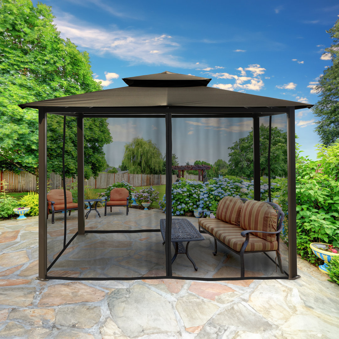 Barcelona 10 Ft. W x 12 Ft. D Aluminum Patio Gazebo with Mosquito Netting Paragon-Outdoor Roof 