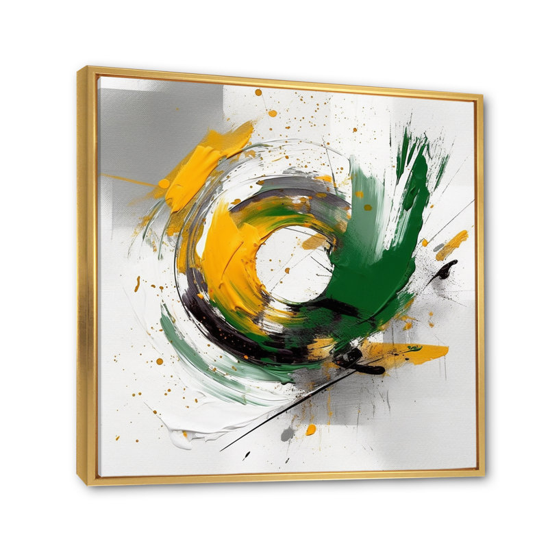 «Yellow and Green Abstracted Perspectives III», reproduction sur toile, Cadre flottant doré, H 30 po x l 30 po x P 1 po