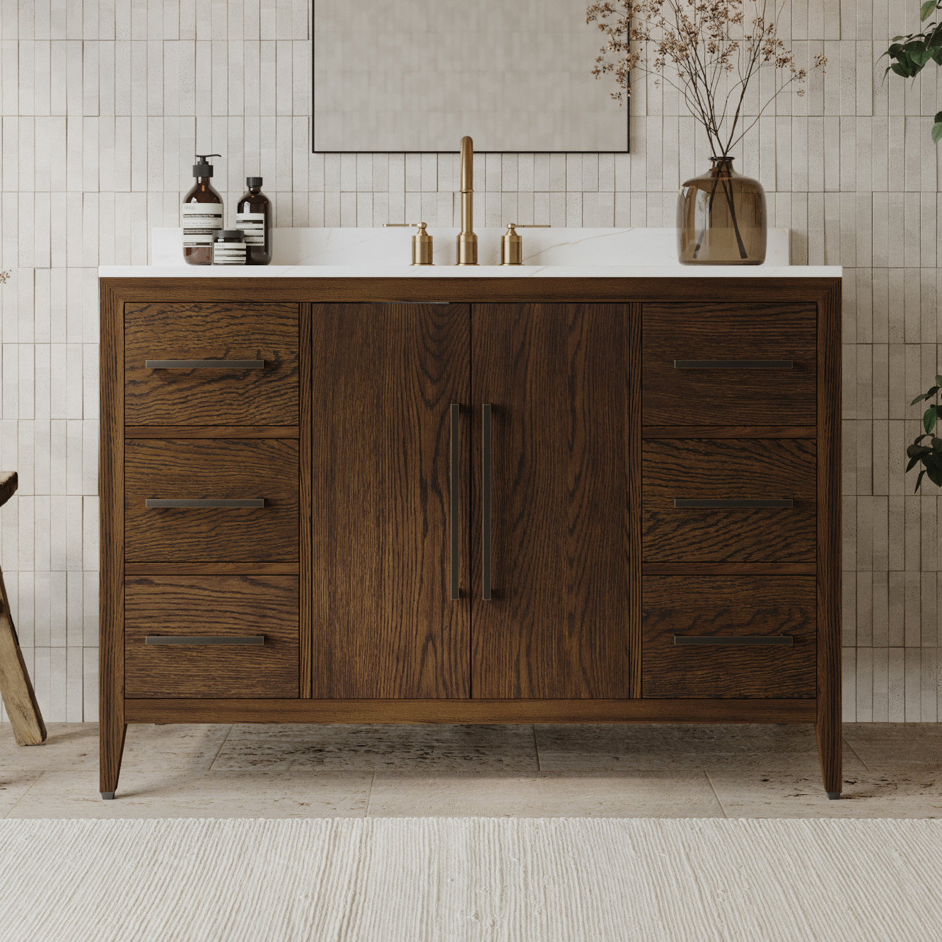 Alsup 48'' Single Bathroom Vanity, Enhanced Brown Oak
