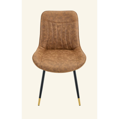Ensemble de 4 chaises de salle à manger rembourrées en tissu Tech avec pieds en métal semi-lustrés, pieds réglables antidérapants à garniture dorée, dossier haut à coutures verticales (ensemble de 4)