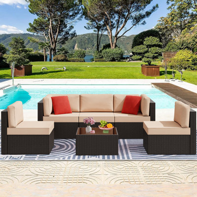 6 Piece Wicker / Rattan Outdoor Sectional Seating Group with Cushions